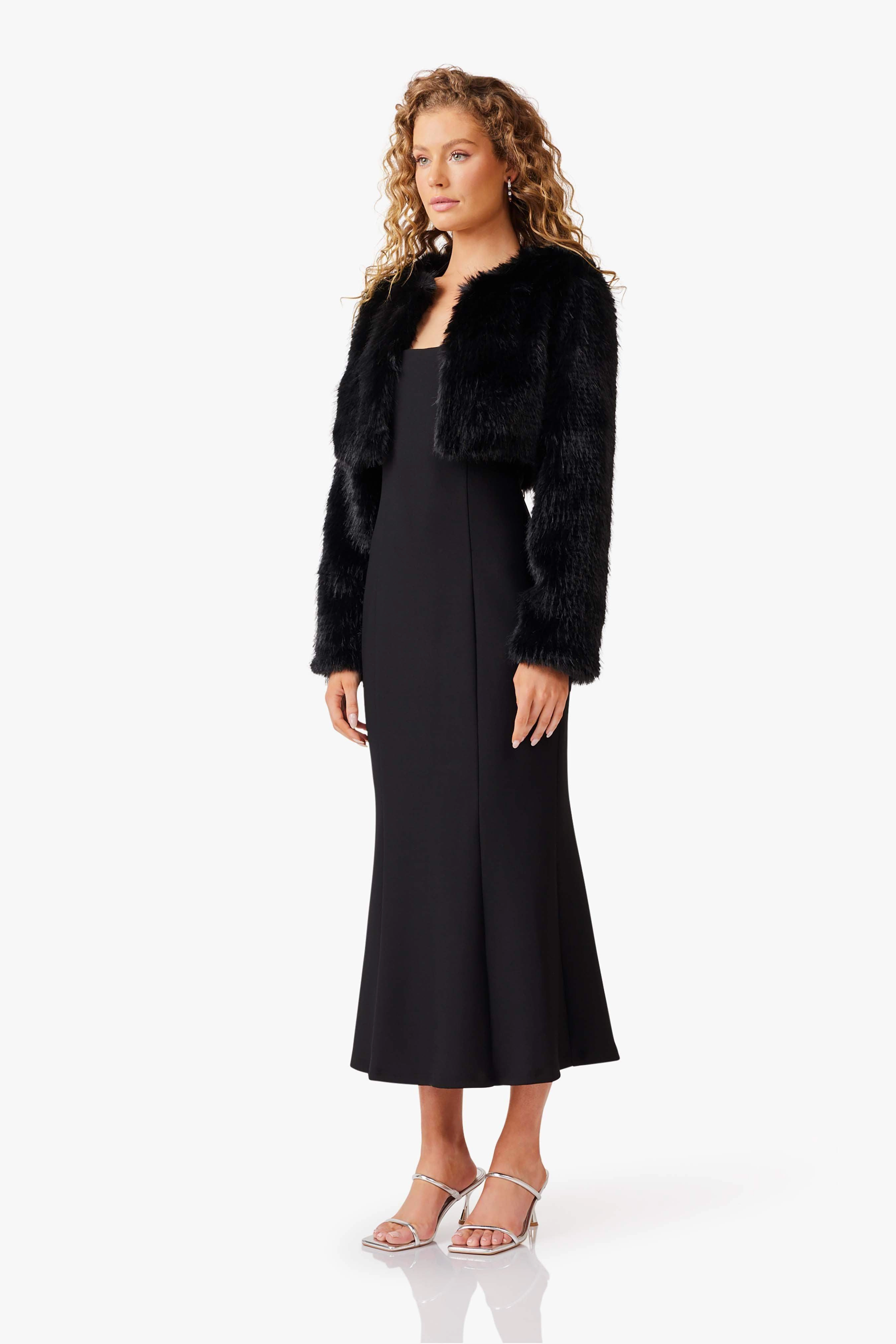 Desiree Cropped Jacket in Black Halter-Neck