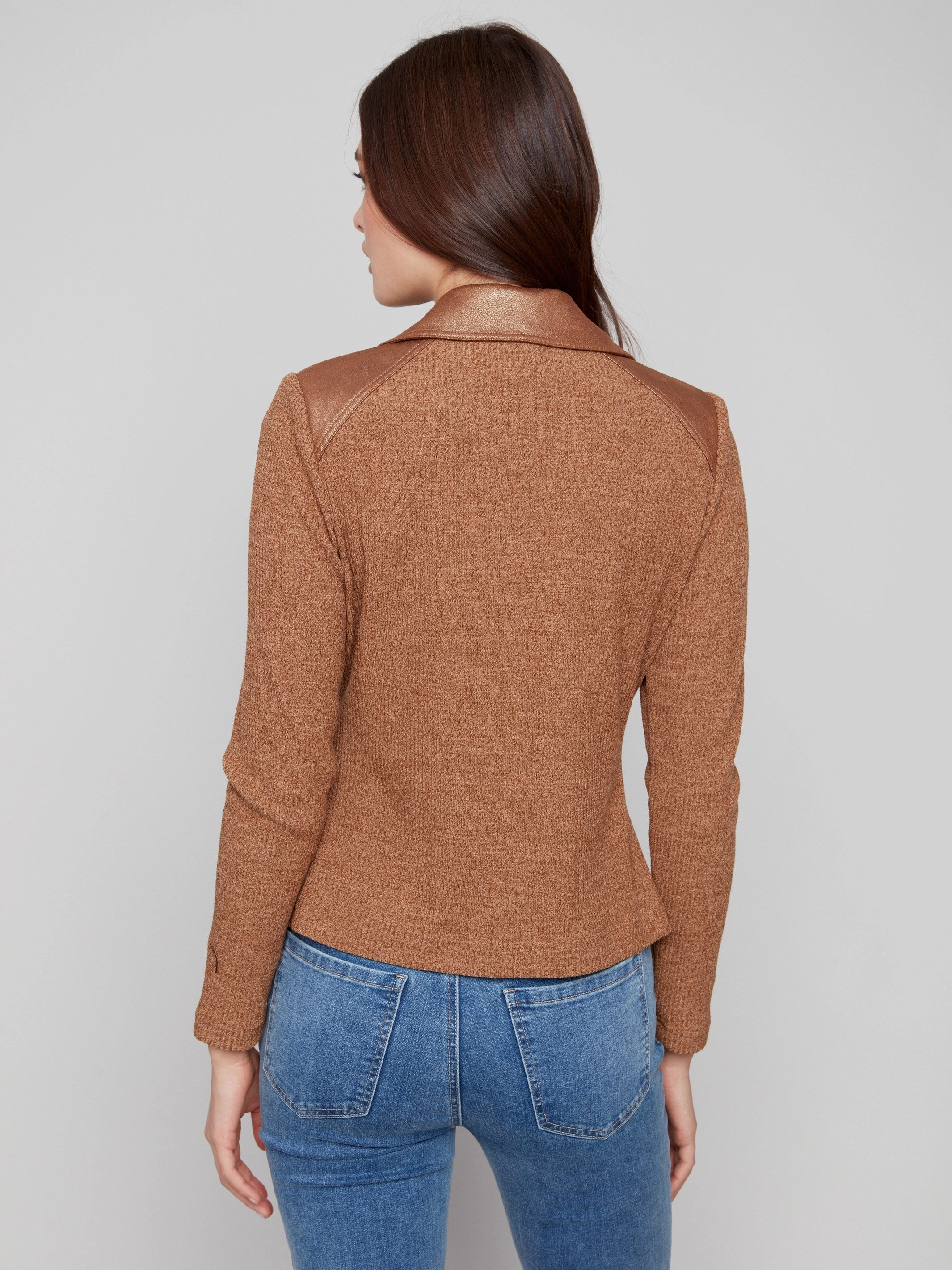 Vintage Metallic Faux Leather And Rib Knit Jacket - Copper QuickDryFinish ThermalReflective