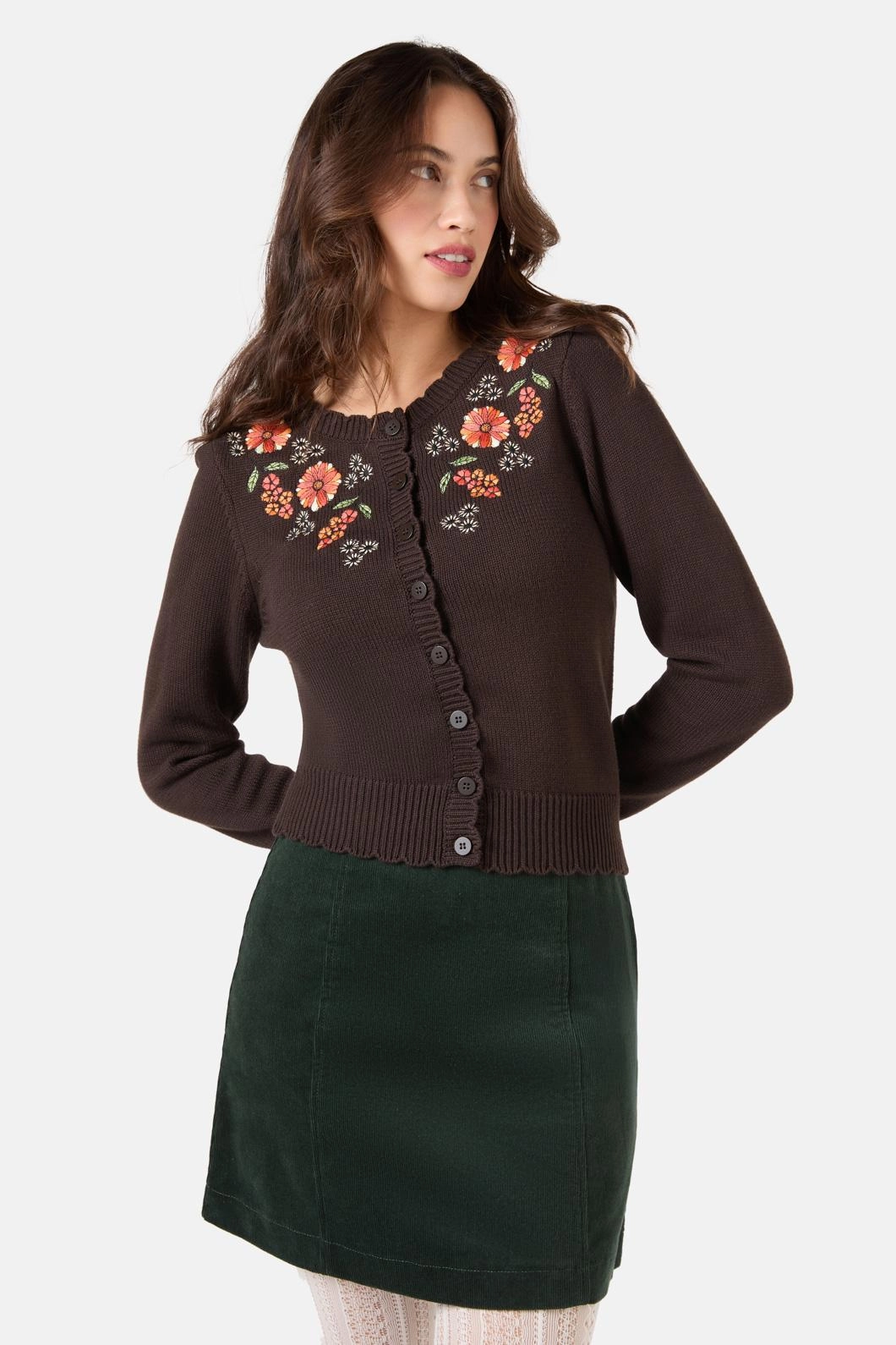 Sleek Comfort Fit Chunky Yarn Viva Embroidered Cardigan