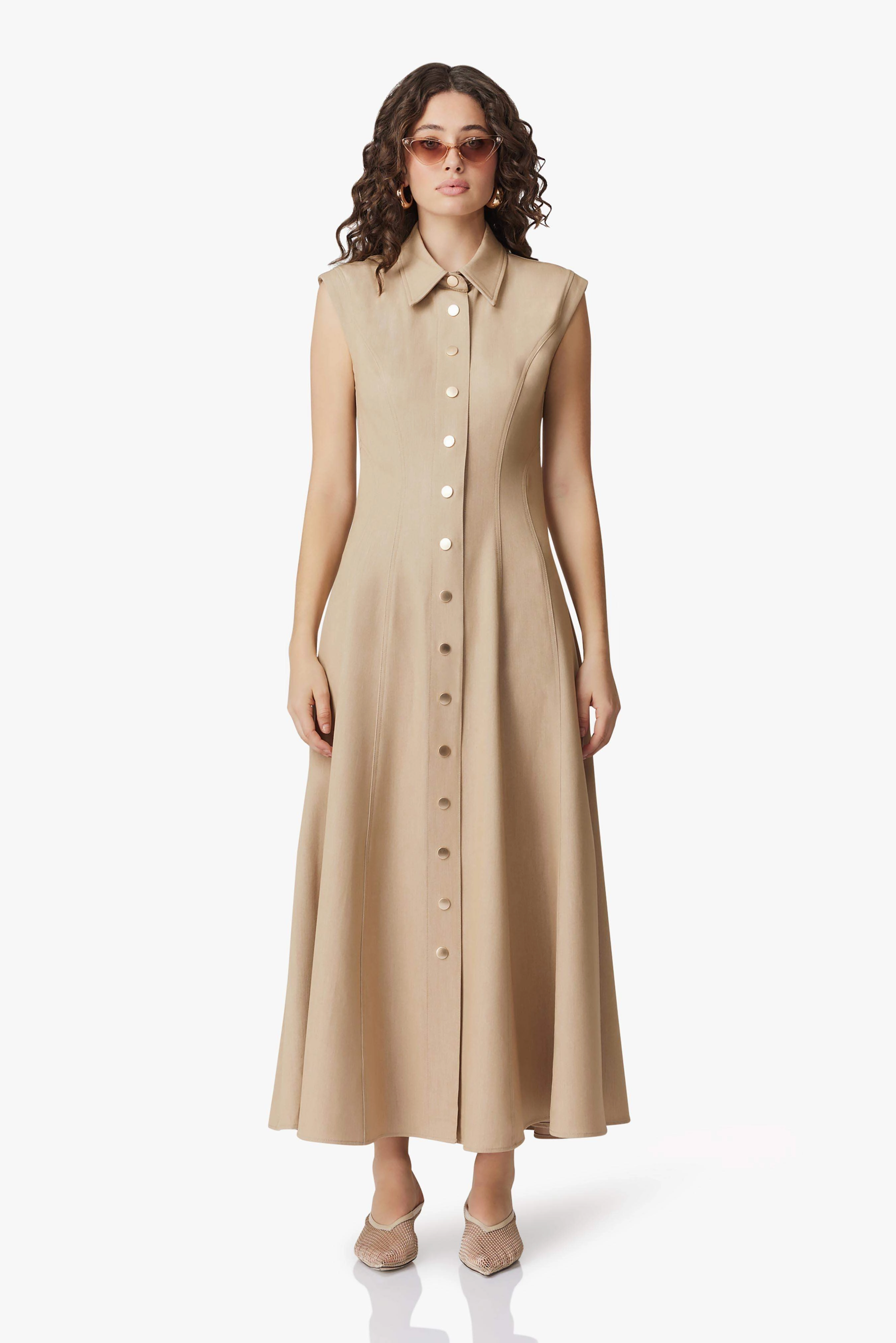 CURAAE Gabriella Midi Dress In Beige Feminine Movement