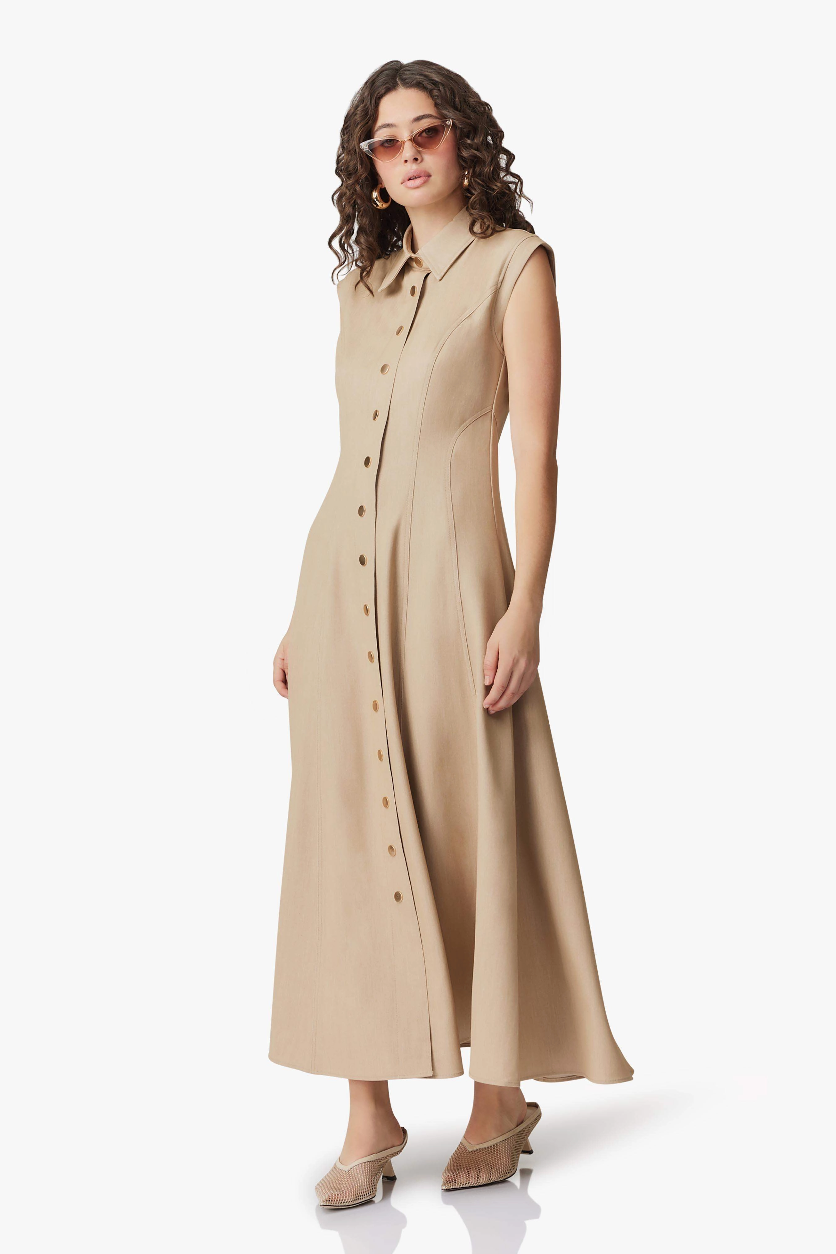 CURAAE Gabriella Midi Dress In Beige Bold Mood