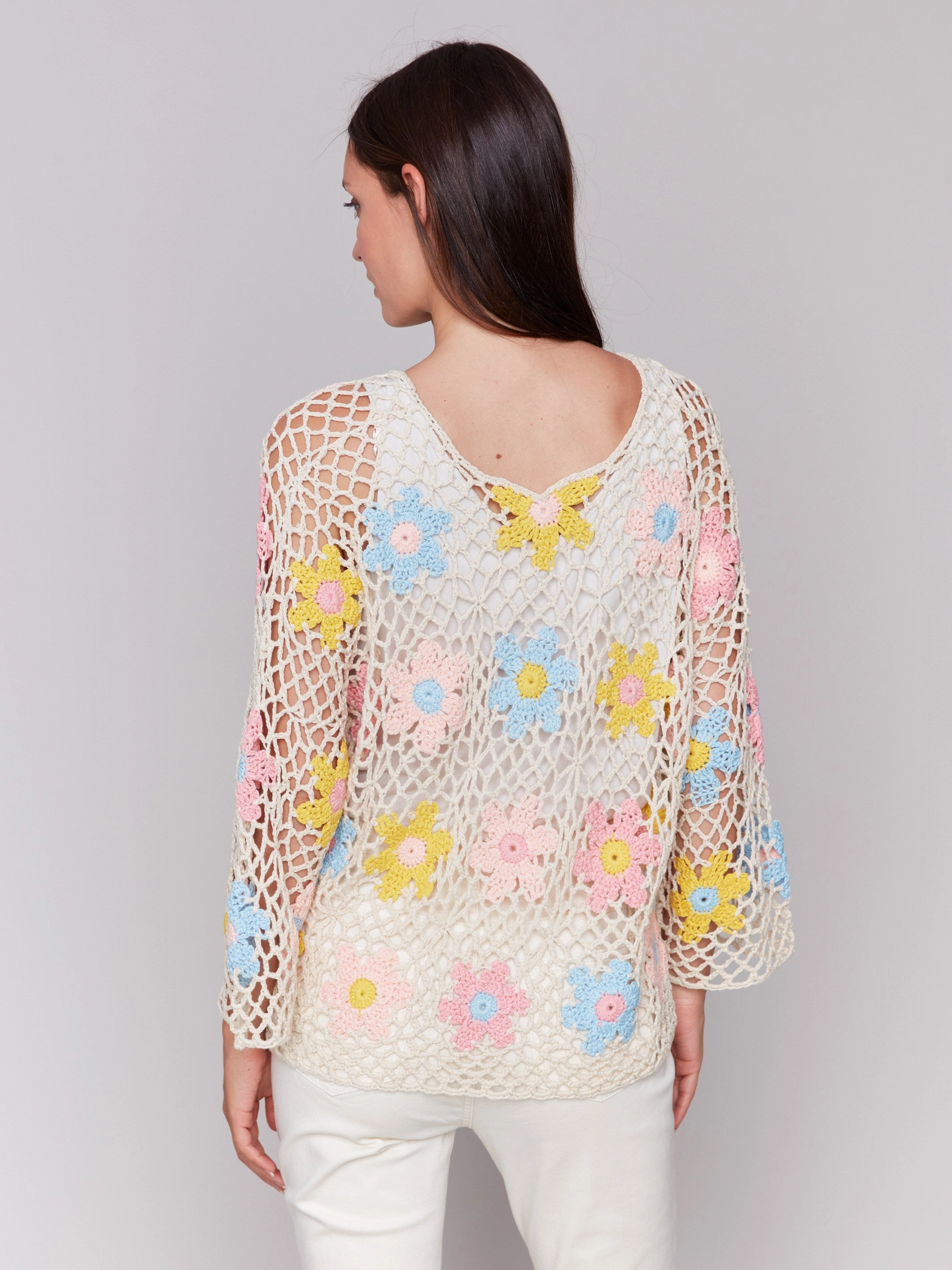 Handcrafted Floral Crochet Top - Natural Sleek Layer Fit Layered Thermal Core