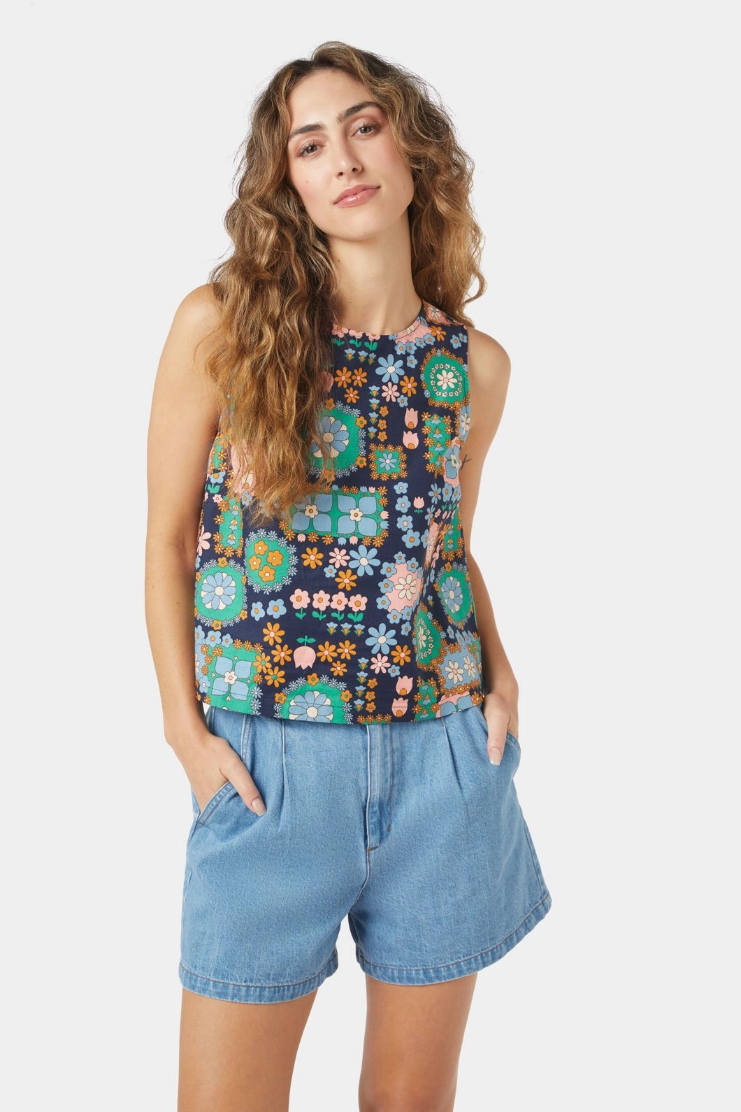 Reflective details Stretchable Blend Sunny Retro Top