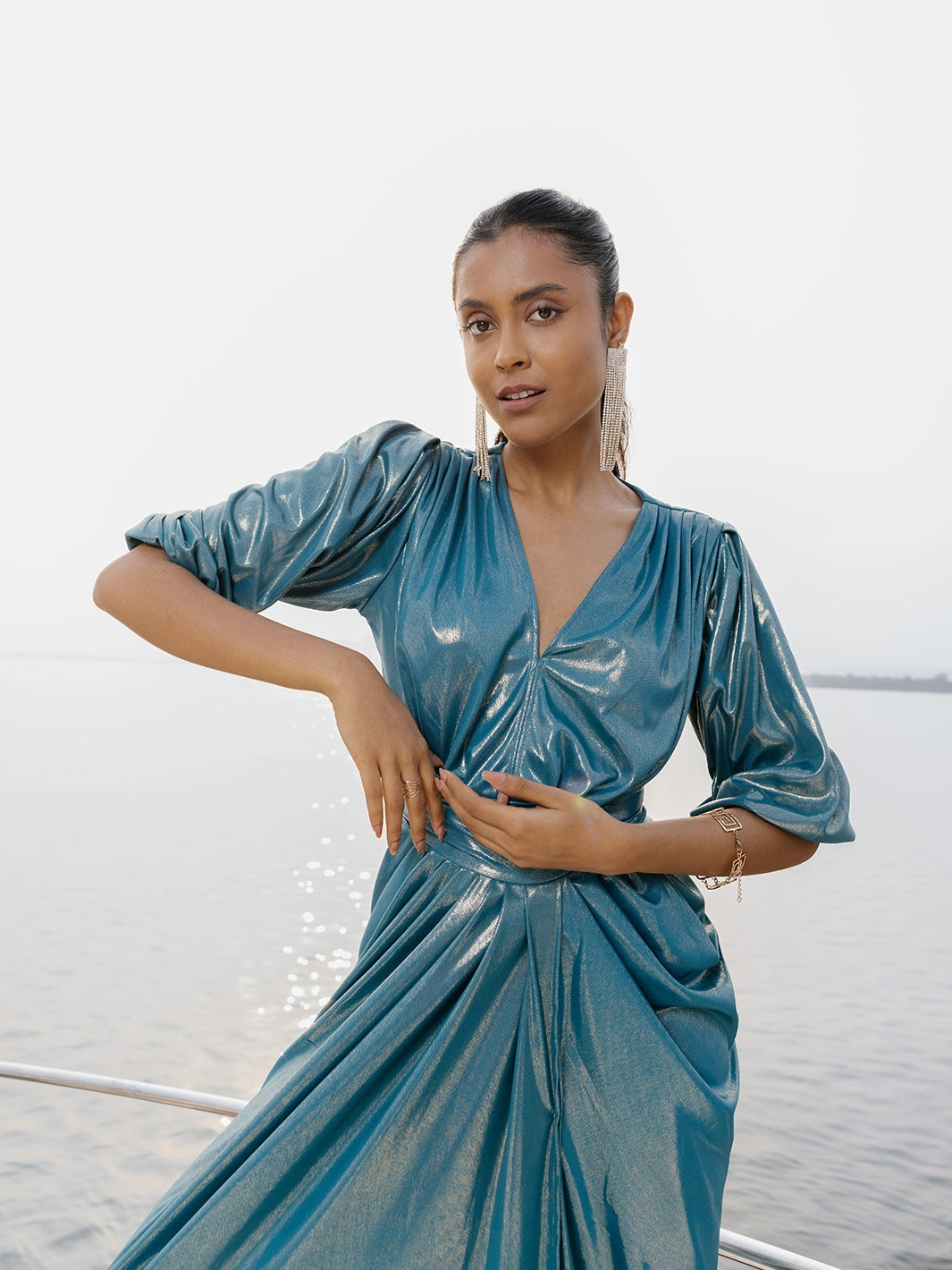 Sardinia Cowl Dress Vibrant Look Subtle pattern