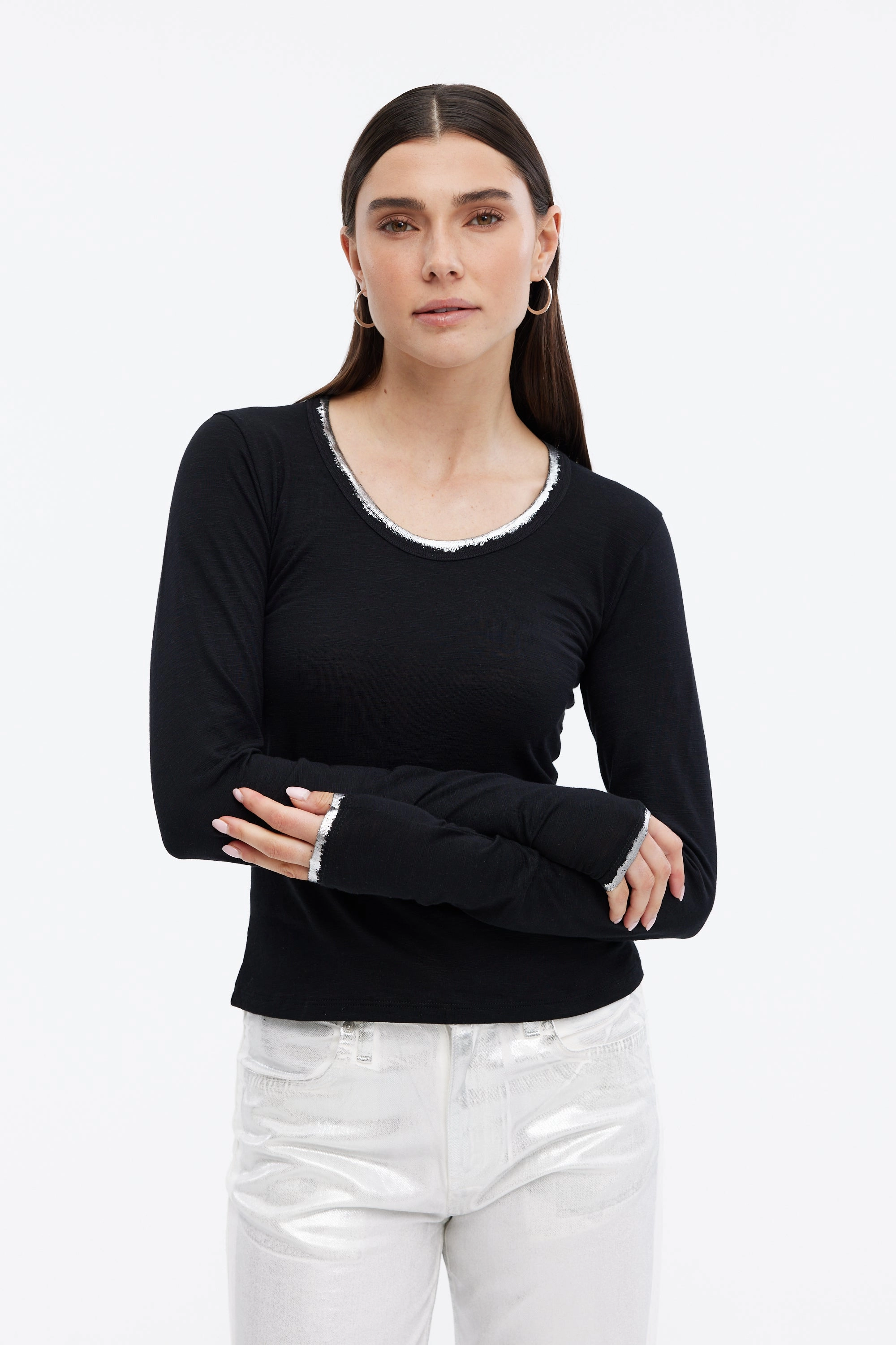 KIMMI METALLIC TIPPED LONG SLEEVE TEE Basic Core