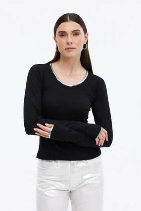 KIMMI METALLIC TIPPED LONG SLEEVE TEE Basic Core