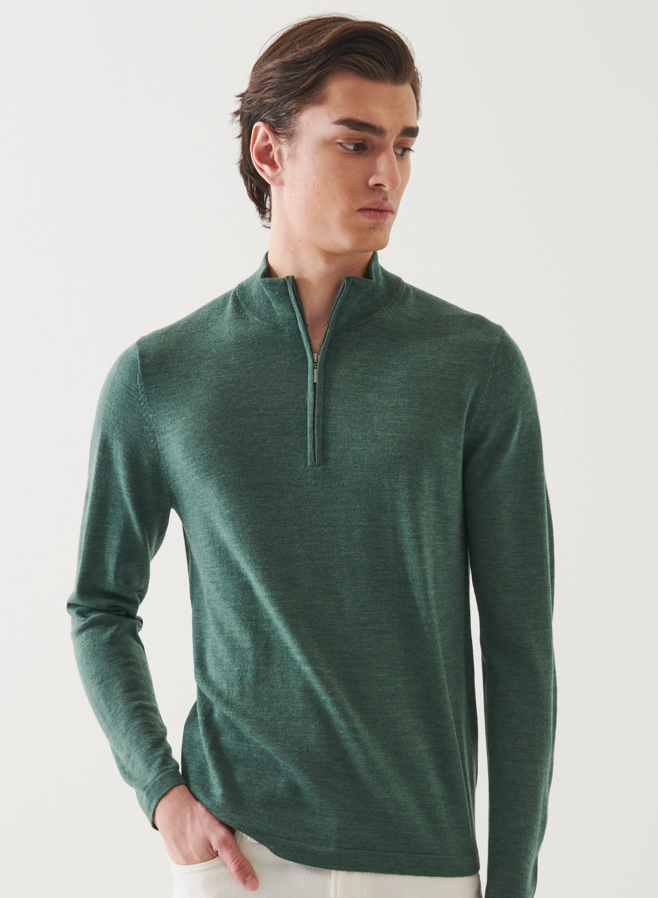 14GG XFINE MERINO 1/4 ZIP MOCK NECK SWEATER AntiStatic Cloth