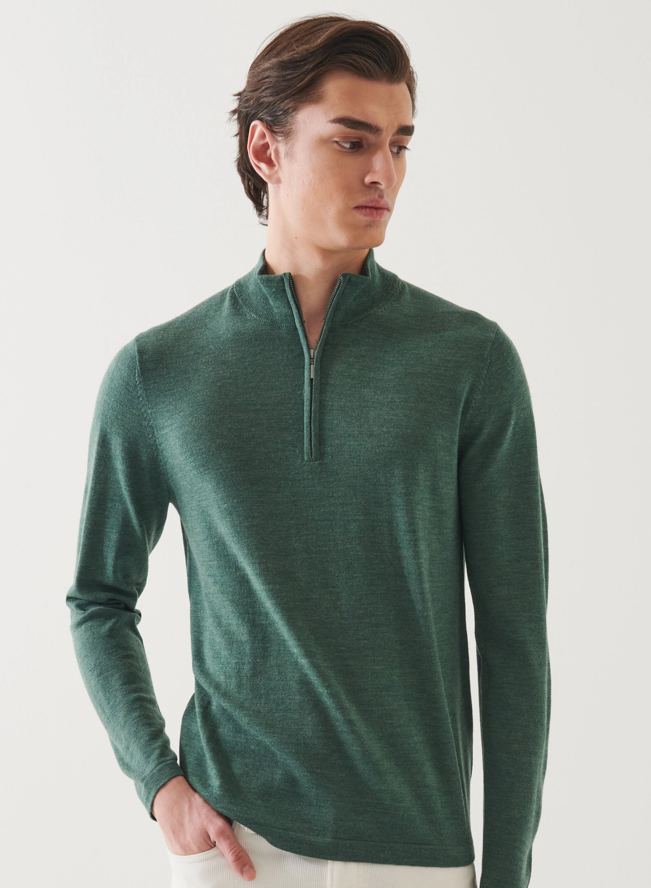 14GG XFINE MERINO 1/4 ZIP MOCK NECK SWEATER HighElasticity
