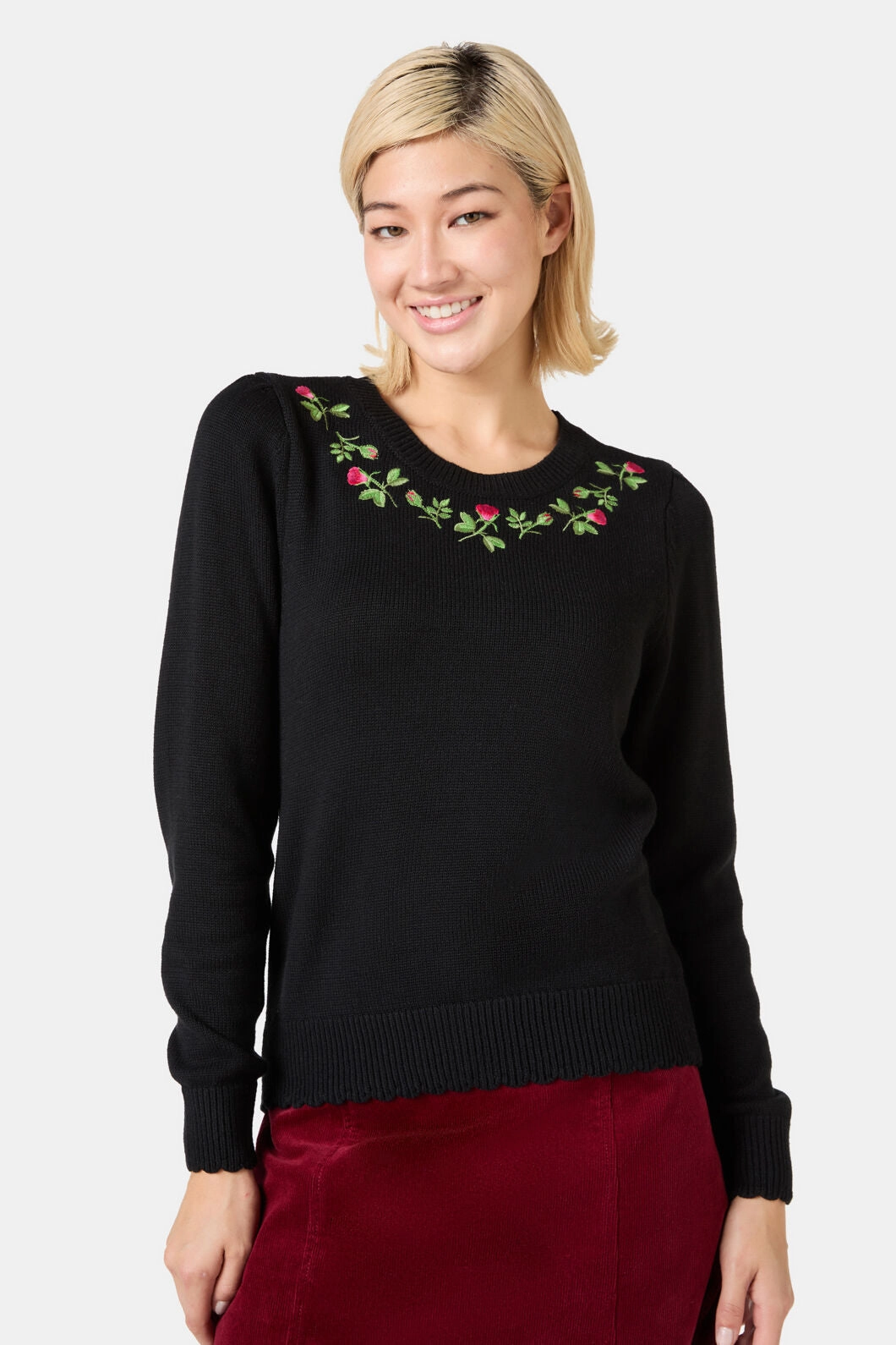 Soft comfort layer Rose Bud Embroidered Jumper
