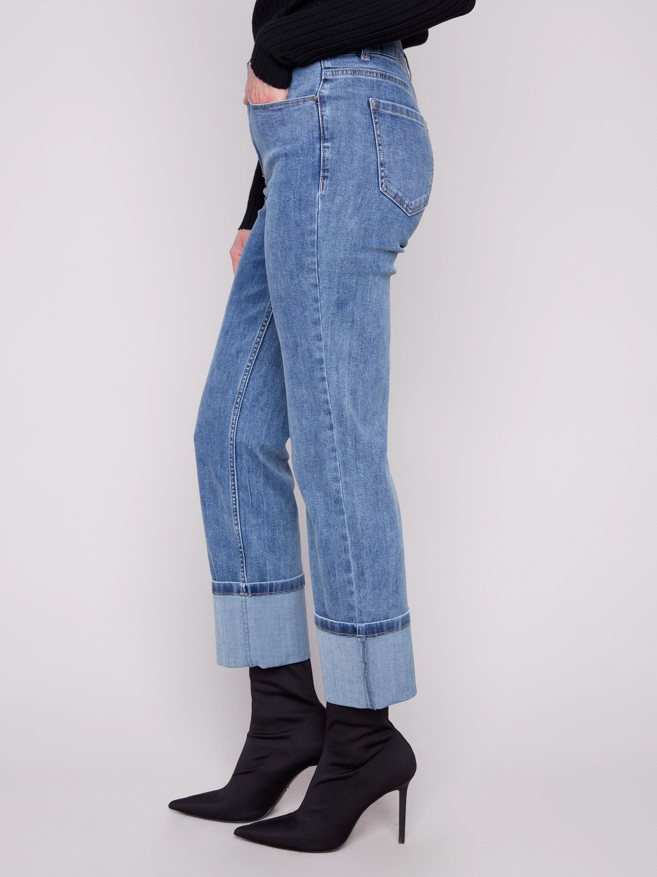 Customizable length Wide Cuff Straight Leg Jeans - Medium Blue