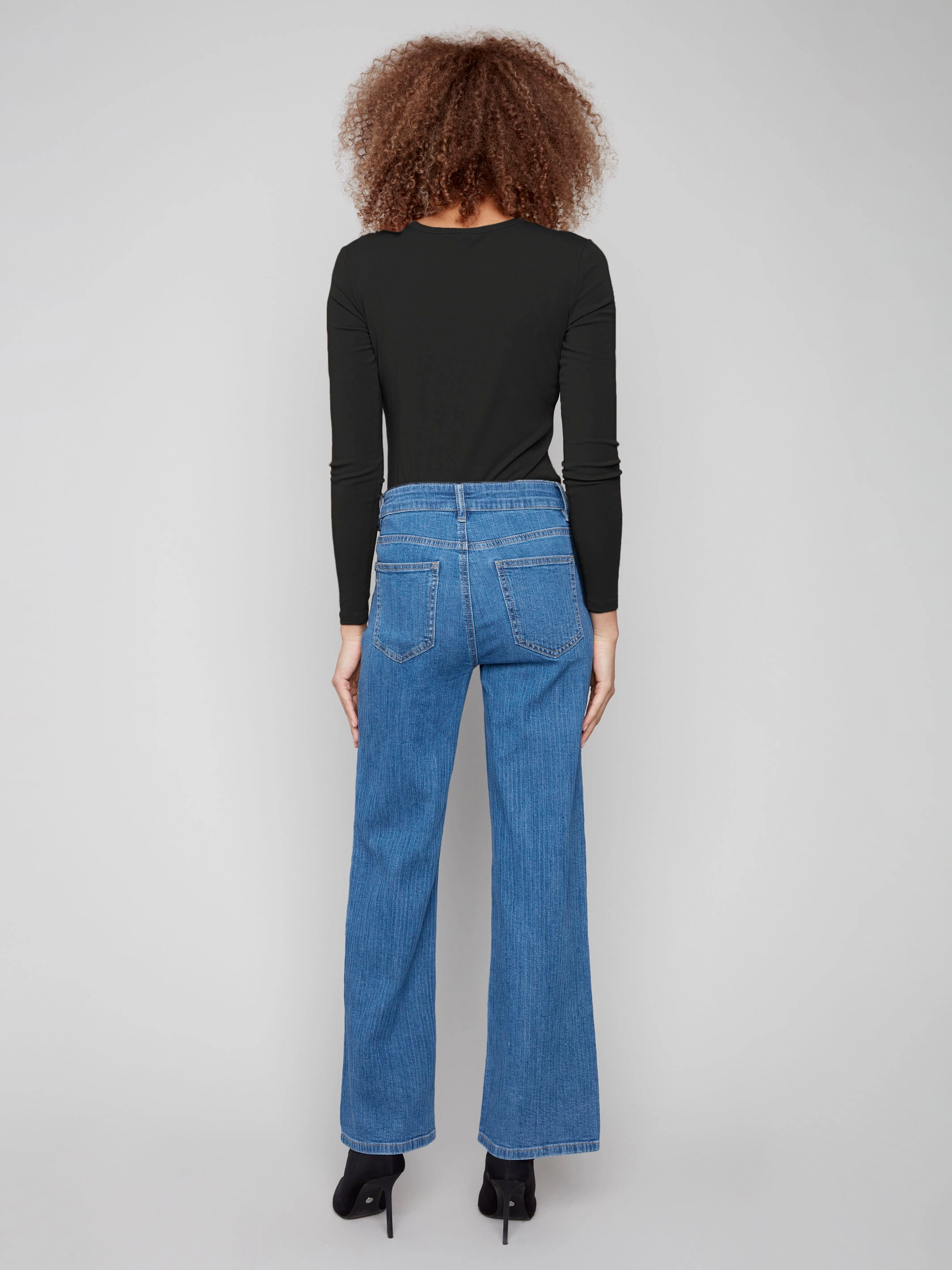 Flexible Waistband Construction Wide Leg Corduroy Jeans - Stripes