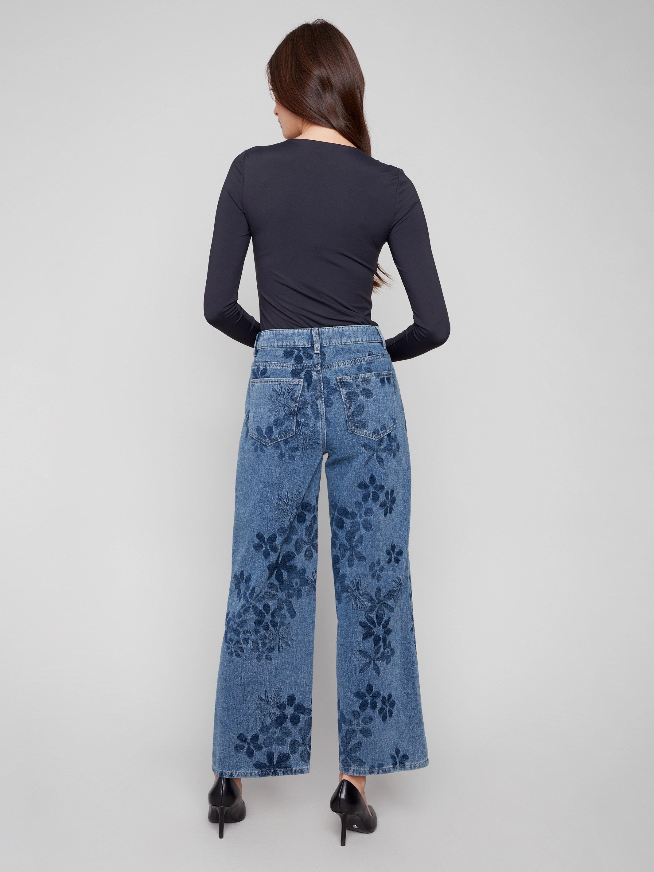 Wide Leg Floral Jeans - Flowers Comfy Tailoring Couple Look Lightweight