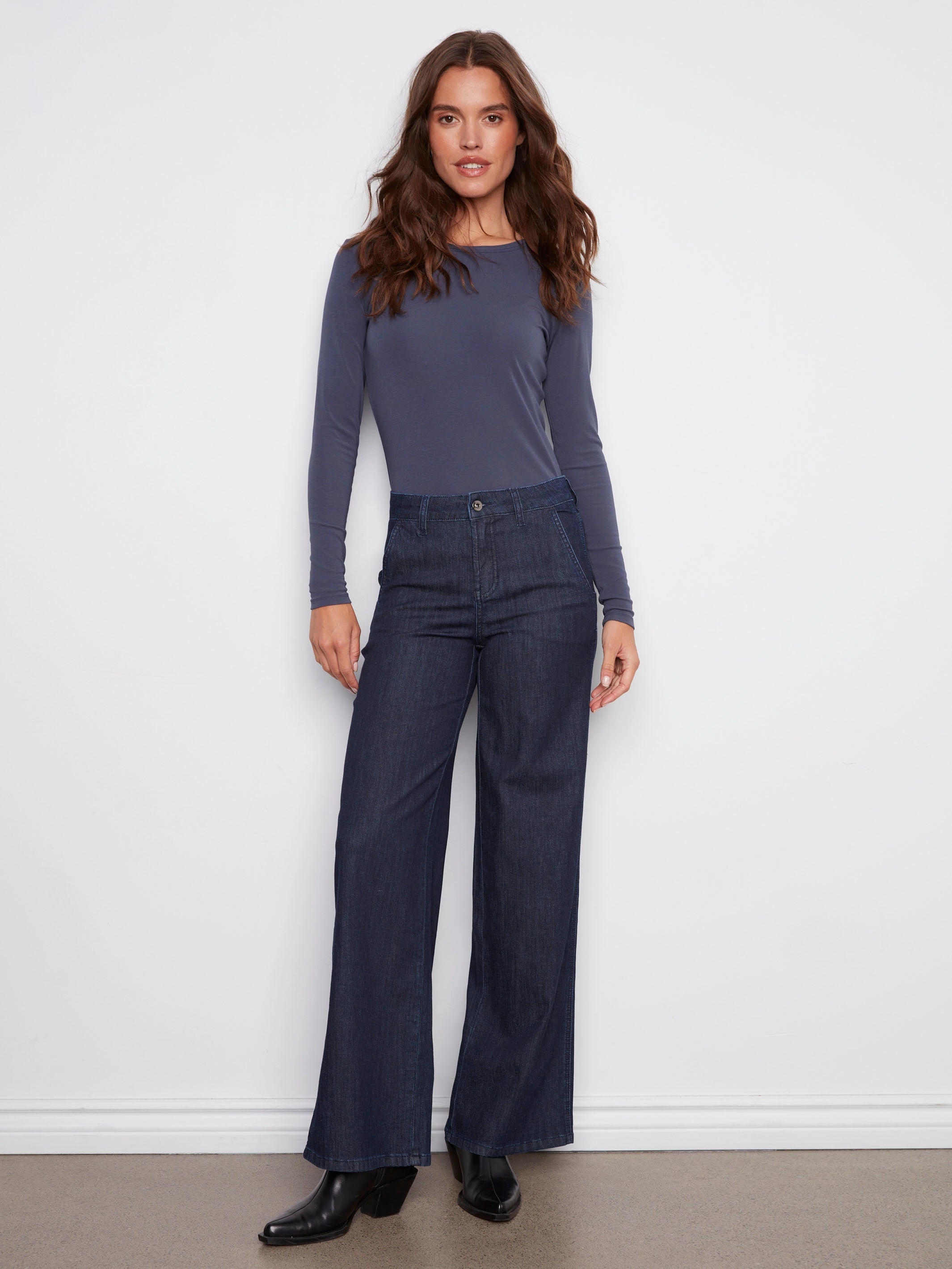 Modern Vibes Wide Leg Stretch Jeans - Blue Black