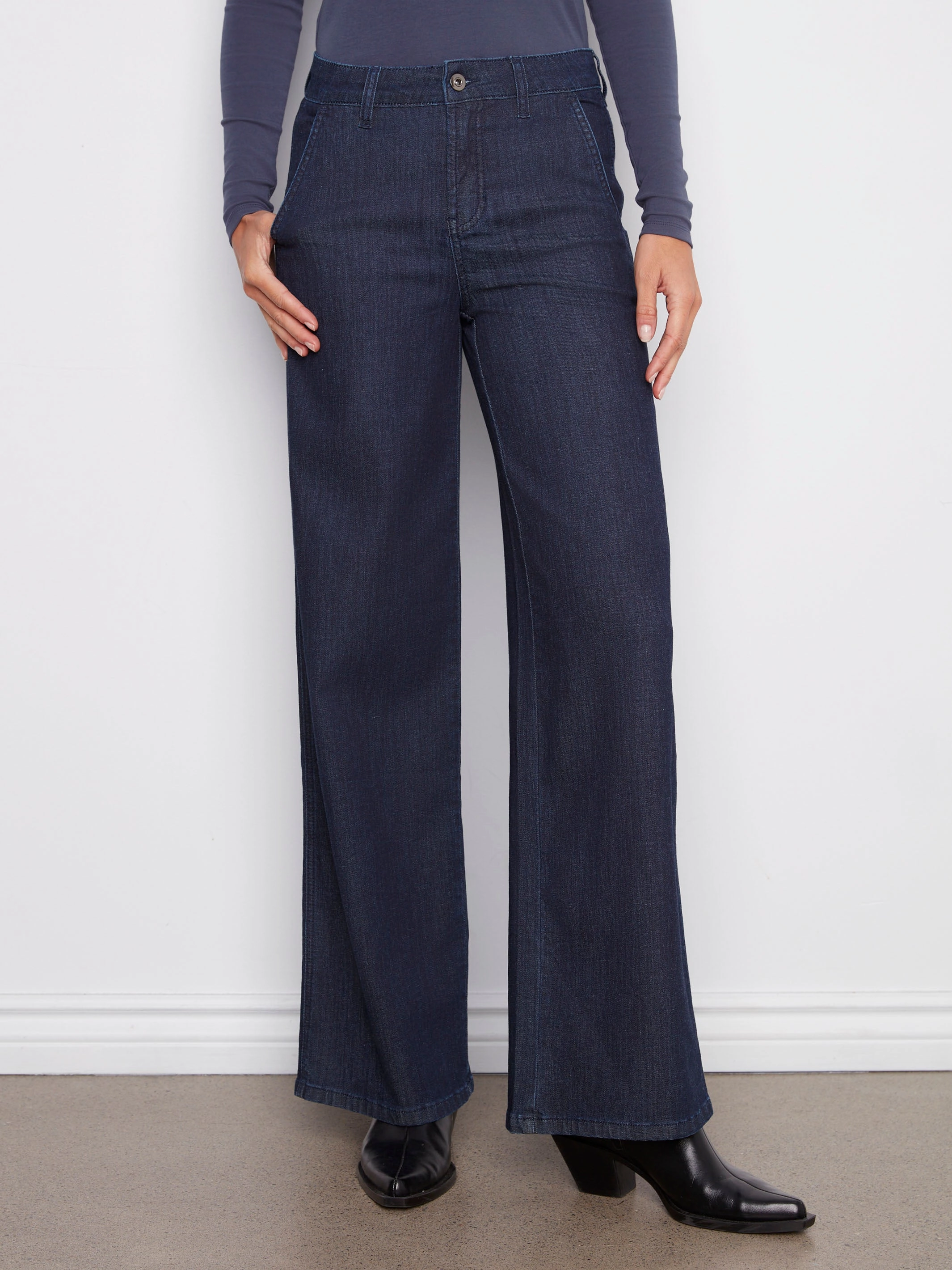 Wide Leg Stretch Jeans - Blue Black Lightwear Option