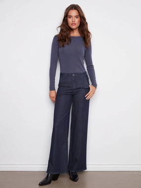 Wide Leg Stretch Jeans - Blue Black Smart Wardrobe