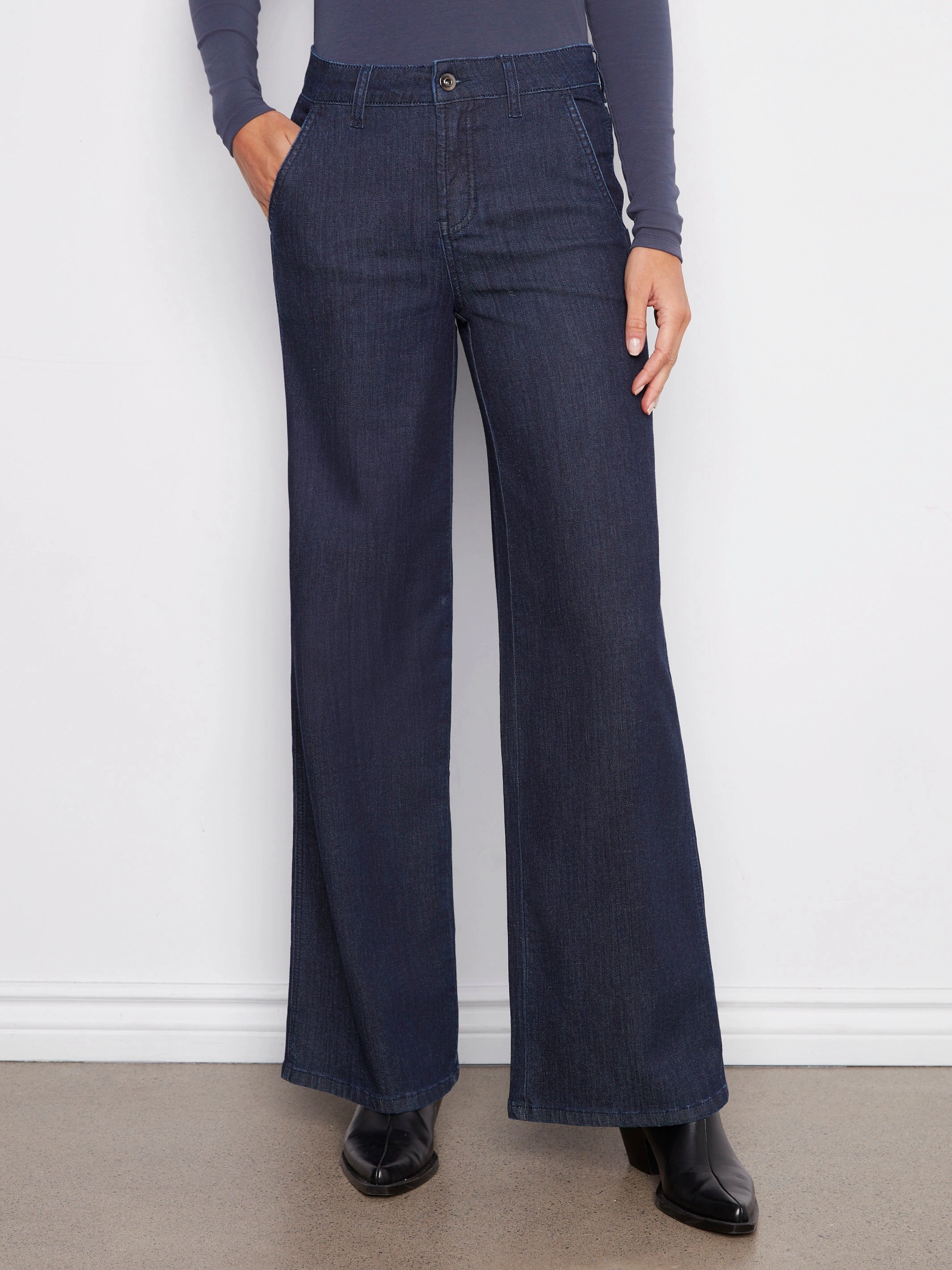 Everyday Confidence Flattering Style Wide Leg Stretch Jeans - Blue Black