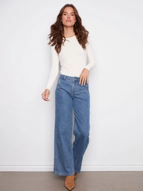 Wide Leg Stretch Jeans - Classic Blue Chill Outfit Modern Silhouette
