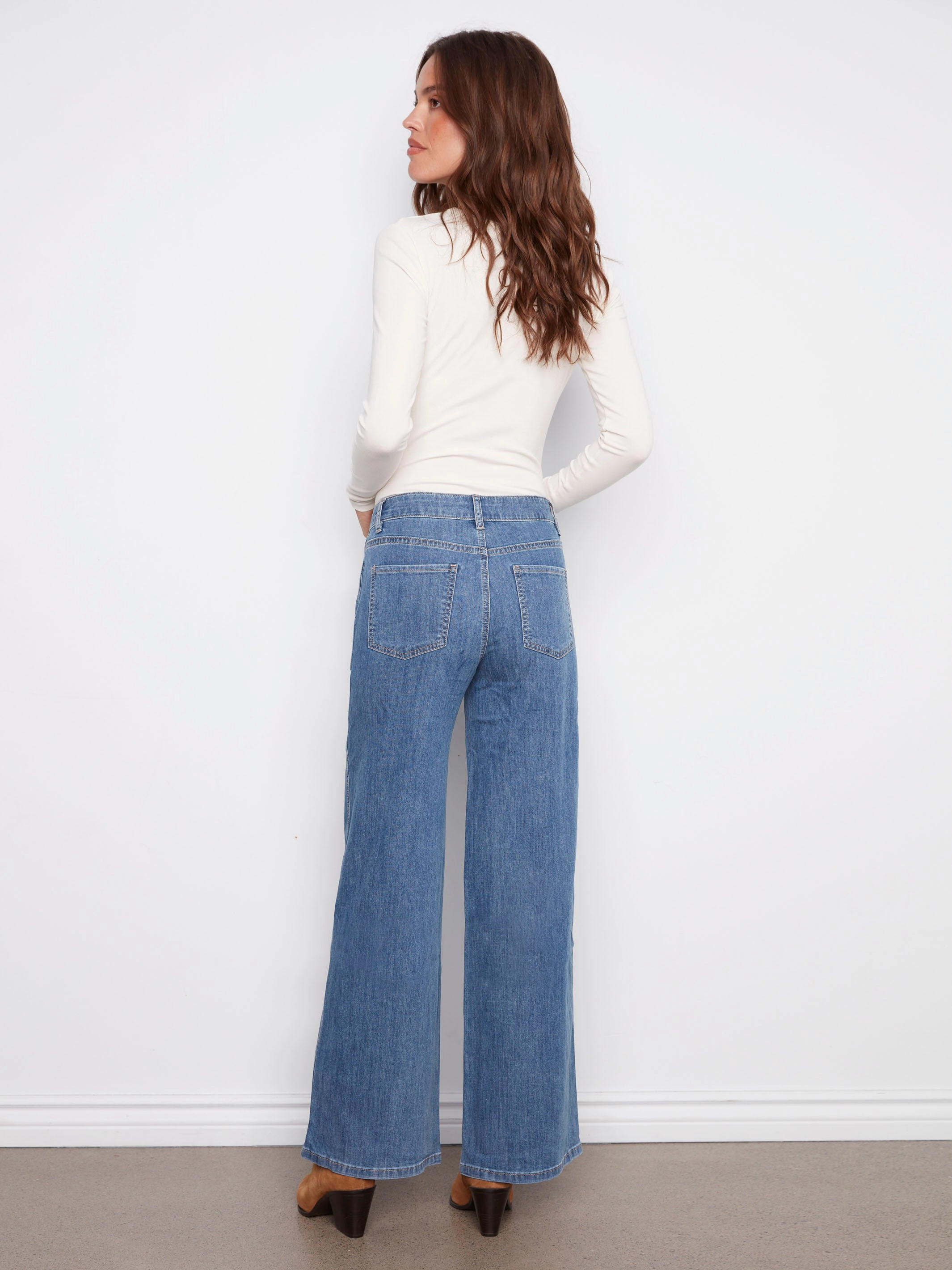 Fashion Lover Durable Minimalist Style Wide Leg Stretch Jeans - Classic Blue
