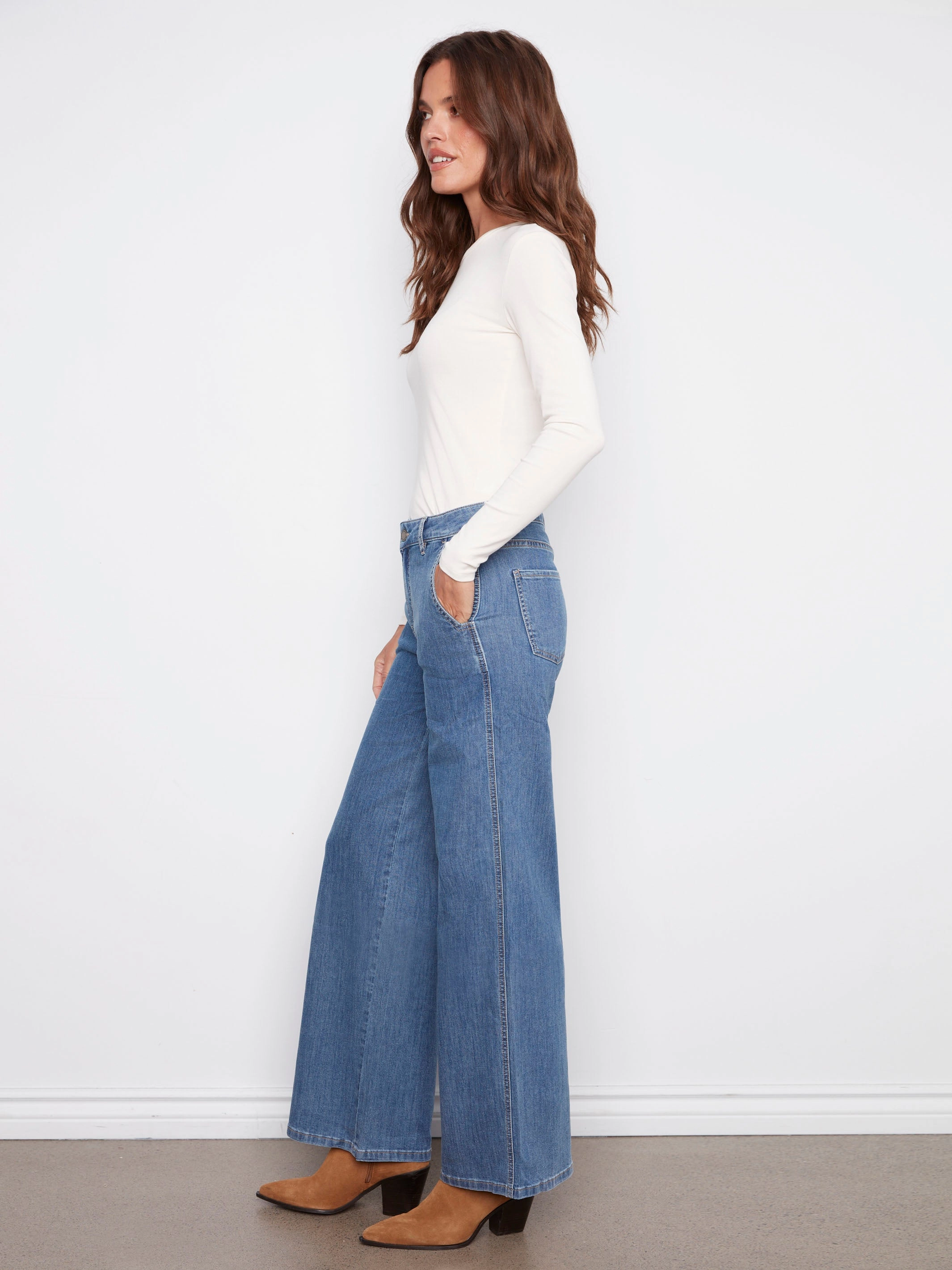 Daywear Option Premium Look Wide Leg Stretch Jeans - Classic Blue