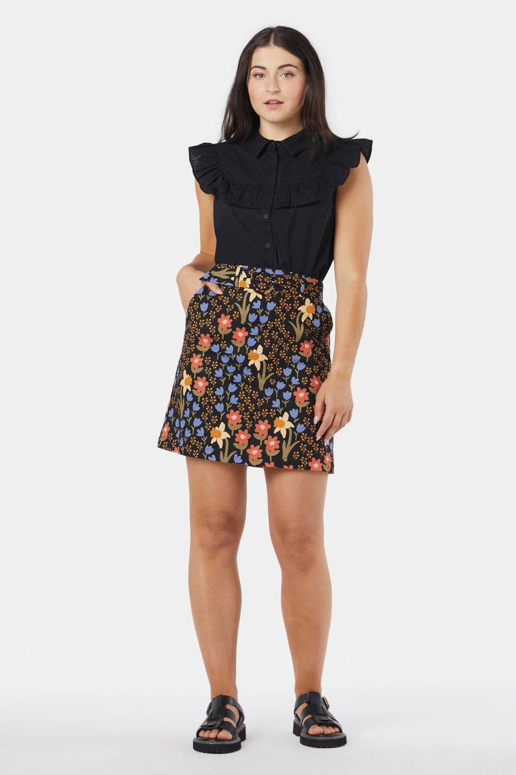 Winona Flower Skirt Mix Texture Inverted Pleats