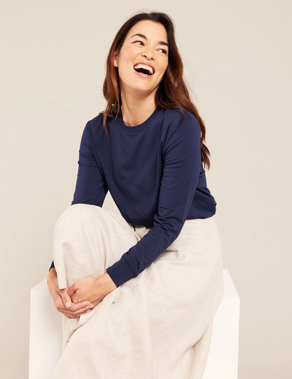 Women's Classic Long Sleeve T-Shirt - Navy Soft Inner Lining Vital Core