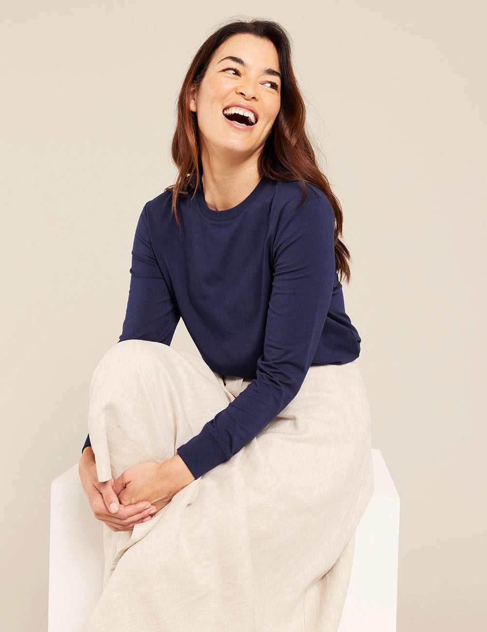 Morning Ease Wave Core Women's Classic Long Sleeve T-Shirt - Navy