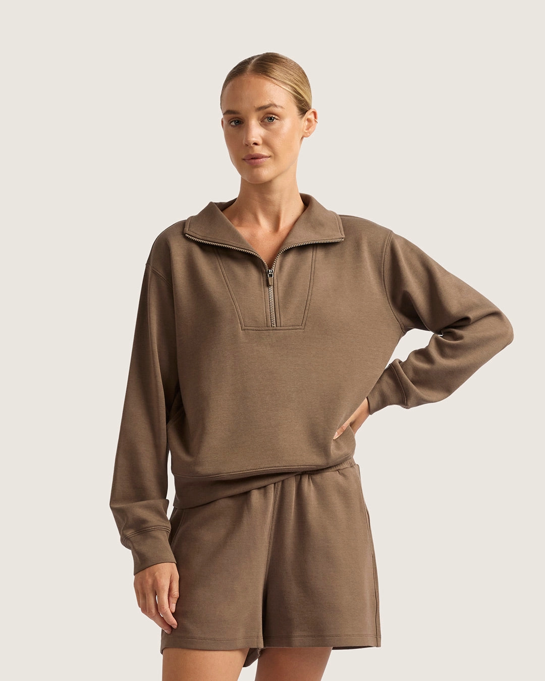 Women's Quarter Zip Sweater - Oyster Lift Mode Smart Casual