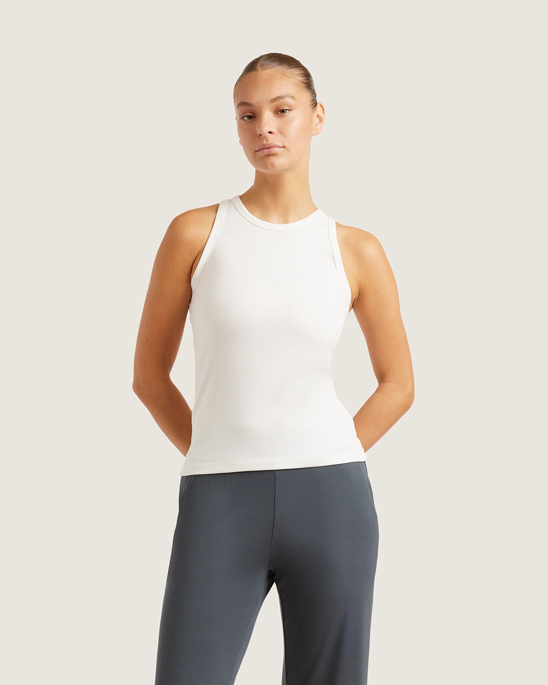 Women's Ribbed Racerback Tank - White Lightweight Construction ZeroRestrictionMobility