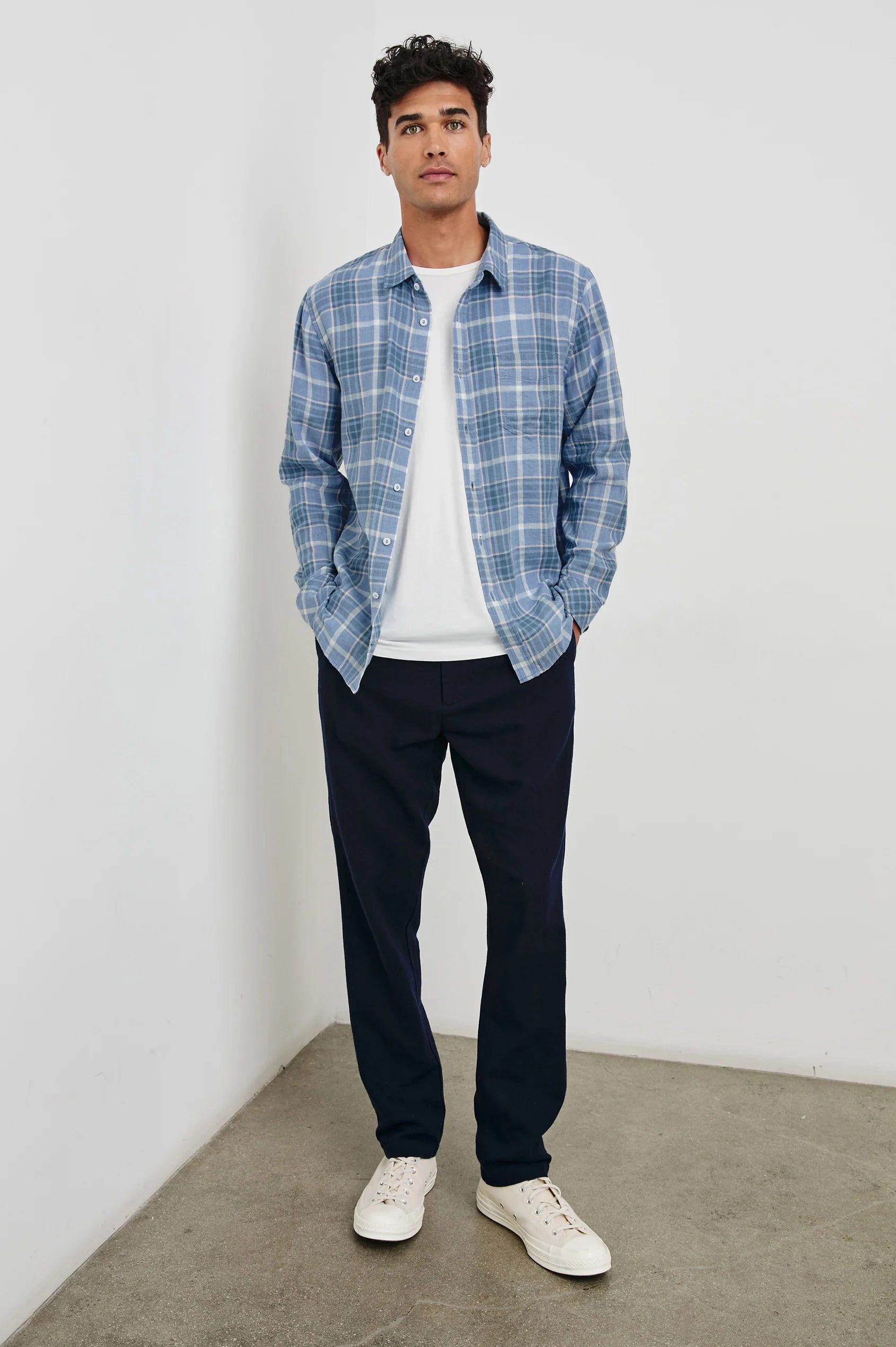 WYATT EBI MELANGE PLAID LONG SLEEVE SHIRT ShockAbsorbent Padding Flight Fit