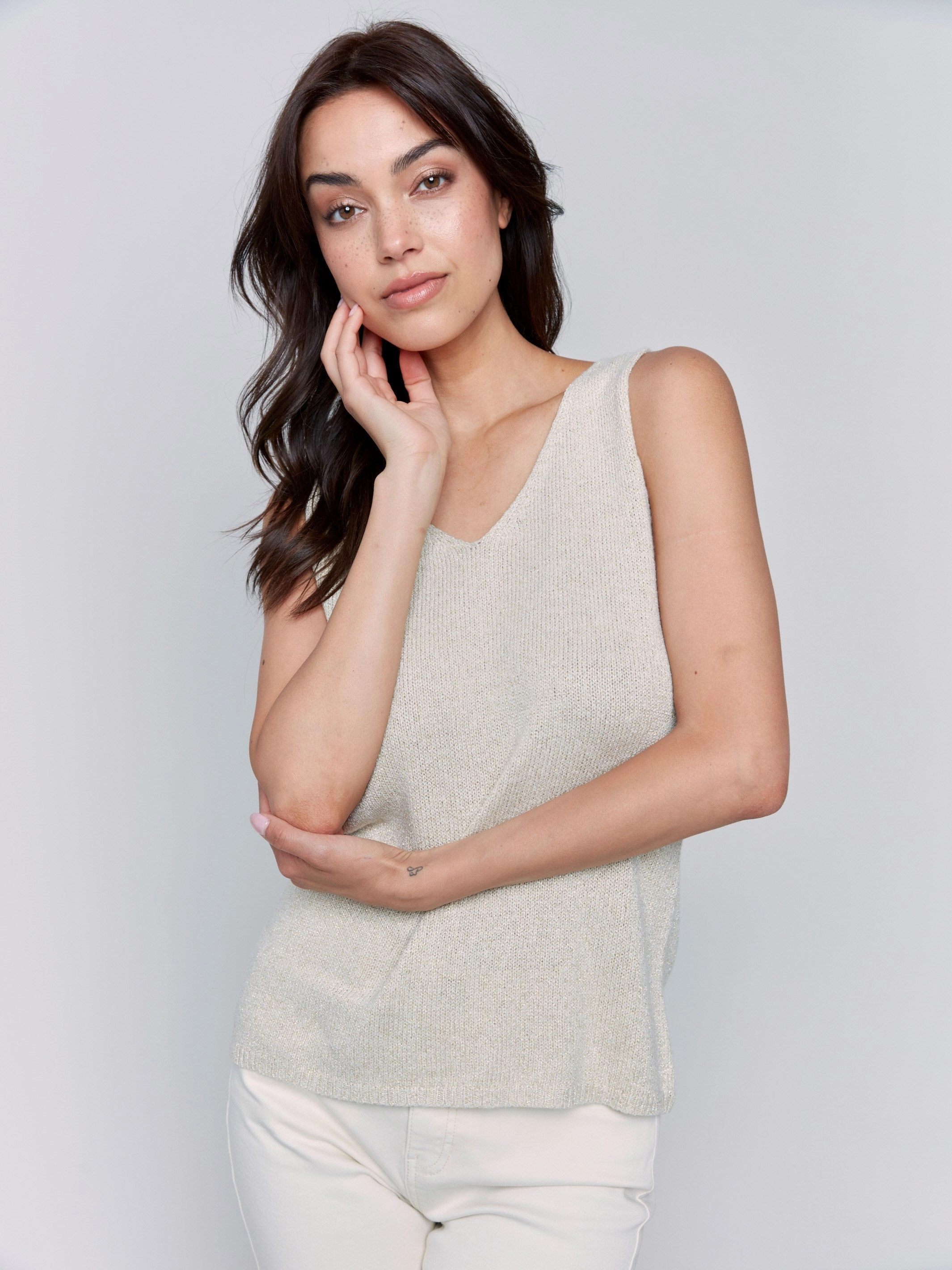 Winter Wear Essentials Metallic Lurex Knit Cami - Gold